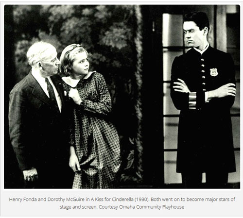 Photo of a young Henry Fonda and Dorothy McGuire in a 1930 production at the Omaha Community Playhouse.
