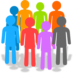 Graphic of 8 human shapes in different colors