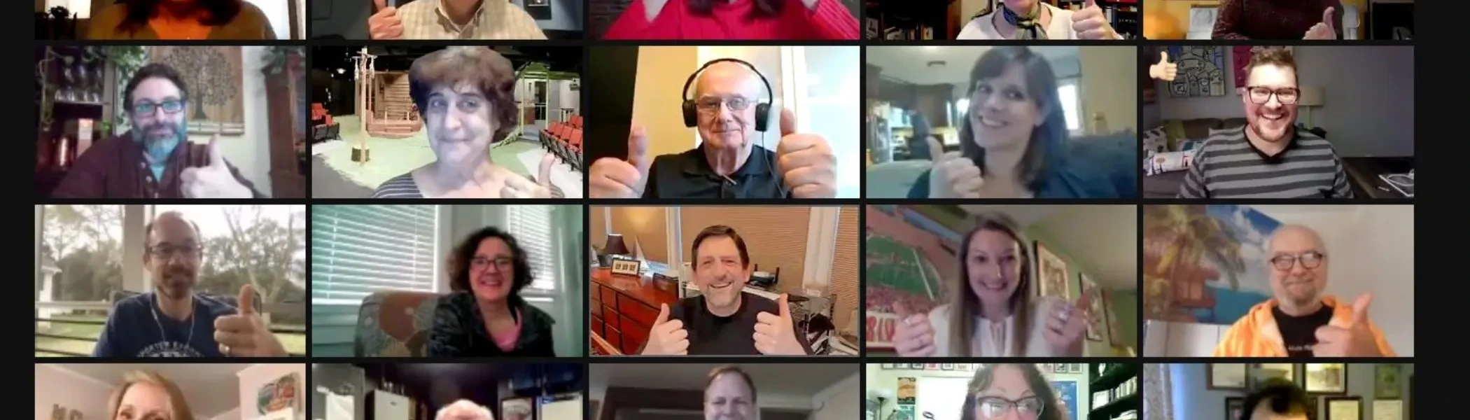Multiple Smiling Faces on Zoom with their Thumbs Up